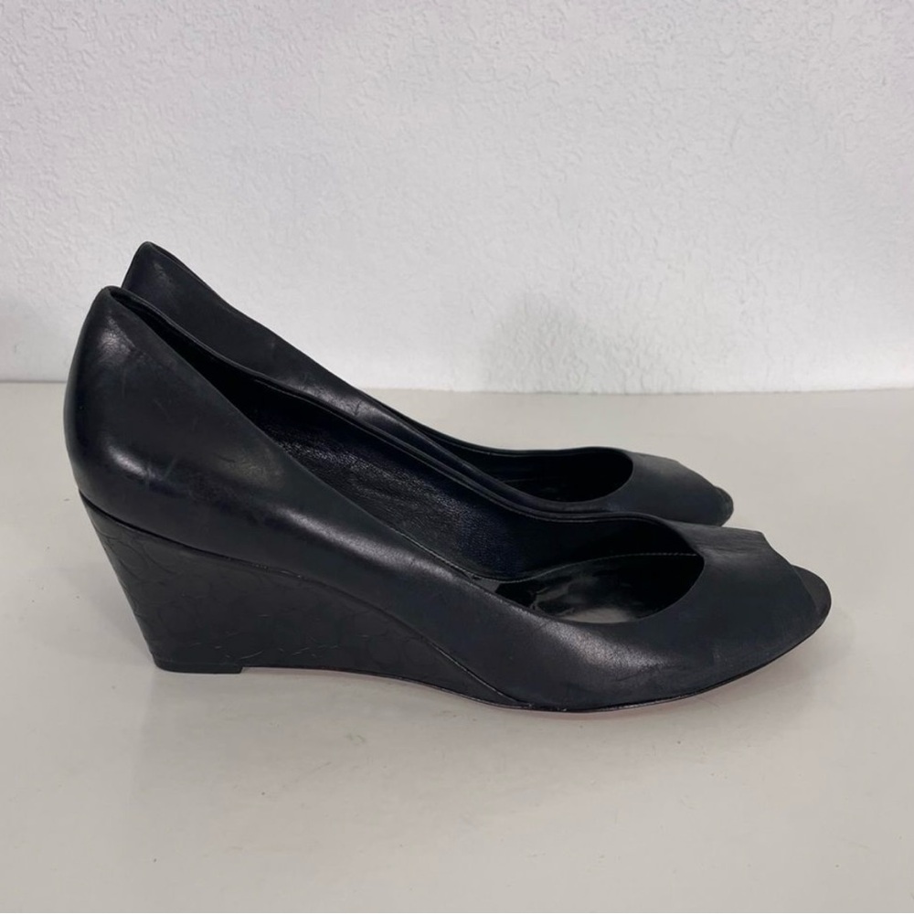 Coach Leather Monogram peep toe Wedge